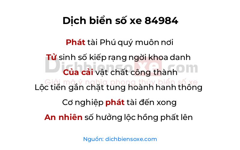 Dịch thơ biển số 84984