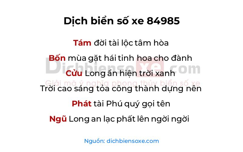 Dịch thơ biển số 84985