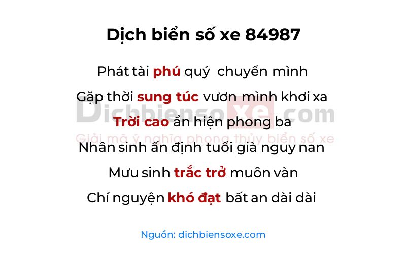 Dịch thơ biển số 84987