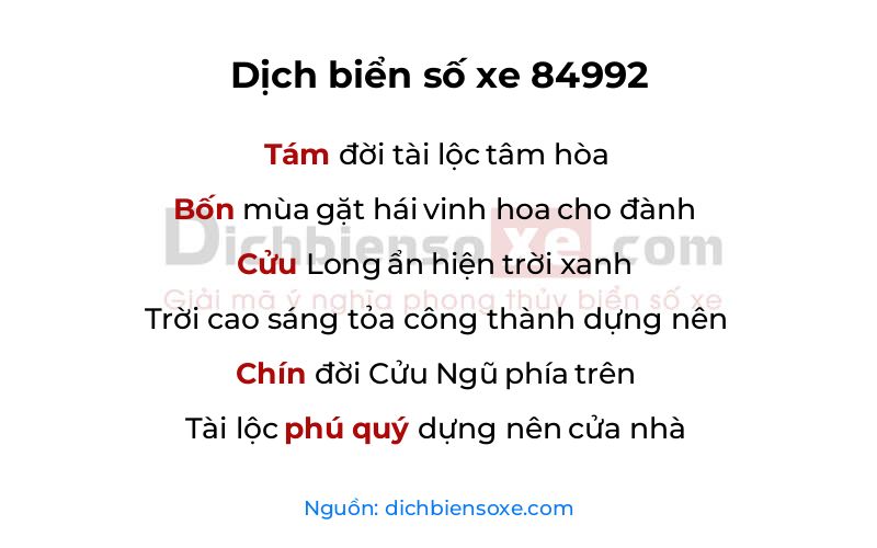 Dịch thơ biển số 84992