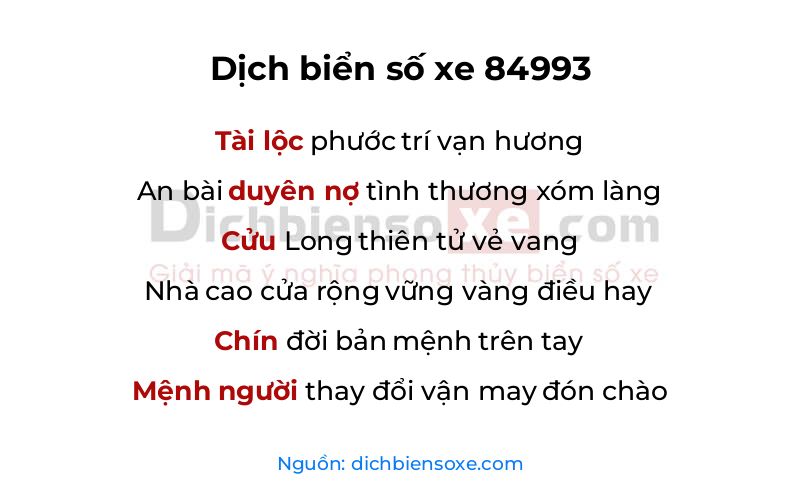 Dịch thơ biển số 84993
