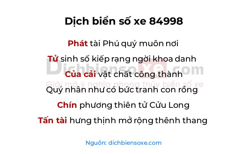 Dịch thơ biển số 84998