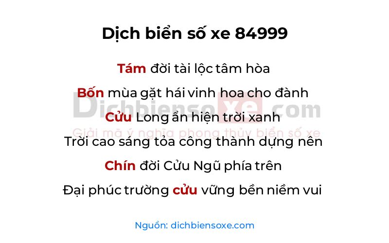 Dịch thơ biển số 84999