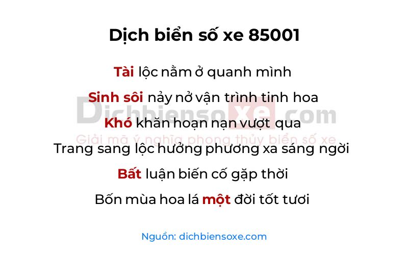 Dịch thơ biển số 85001