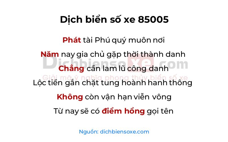 Dịch thơ biển số 85005