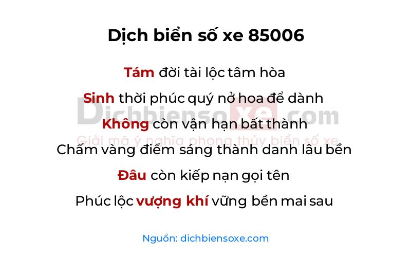 Dịch thơ biển số 85006