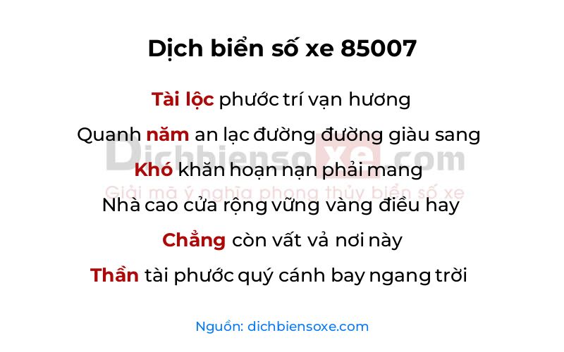 Dịch thơ biển số 85007
