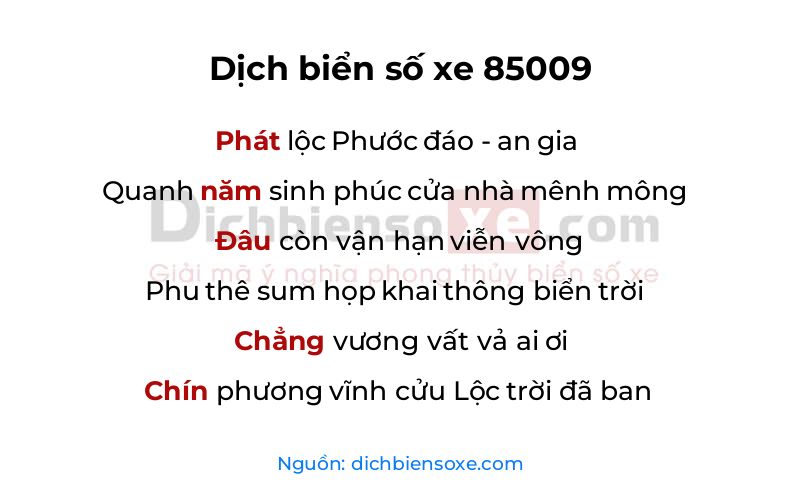 Dịch thơ biển số 85009