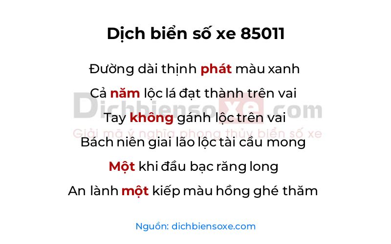 Dịch thơ biển số 85011