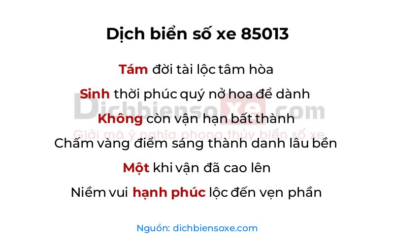 Dịch thơ biển số 85013