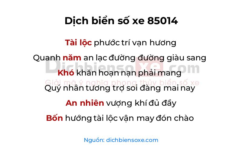 Dịch thơ biển số 85014