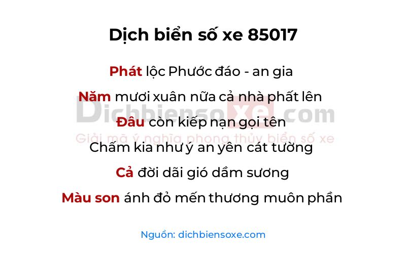 Dịch thơ biển số 85017