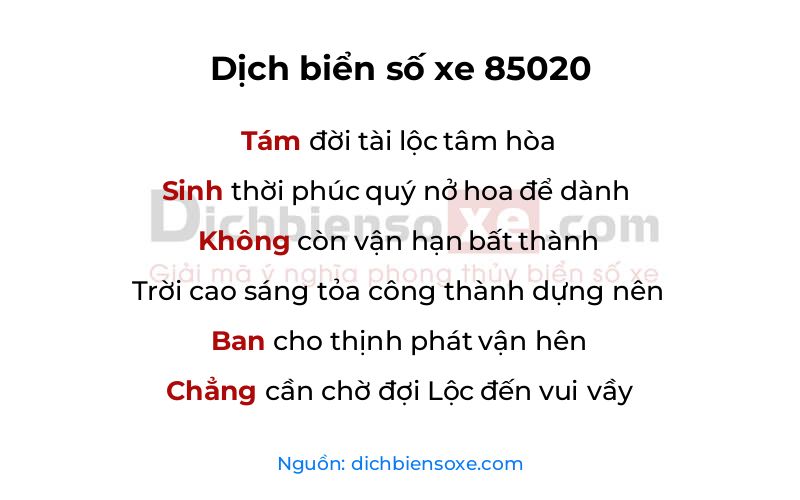 Dịch thơ biển số 85020