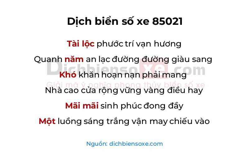 Dịch thơ biển số 85021