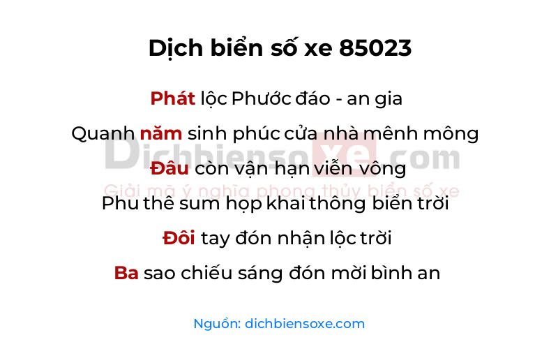 Dịch thơ biển số 85023