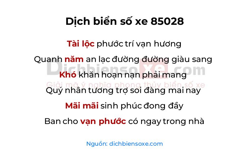 Dịch thơ biển số 85028