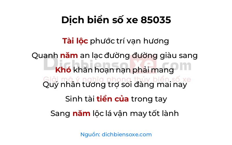 Dịch thơ biển số 85035