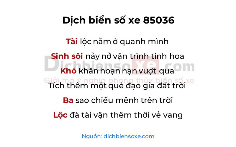 Dịch thơ biển số 85036
