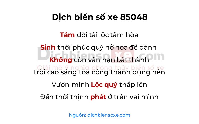 Dịch thơ biển số 85048