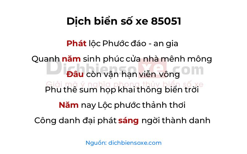 Dịch thơ biển số 85051