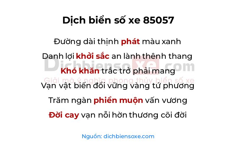 Dịch thơ biển số 85057