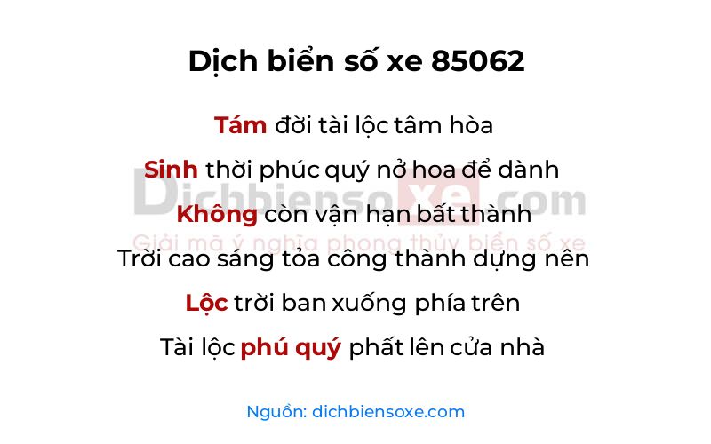 Dịch thơ biển số 85062