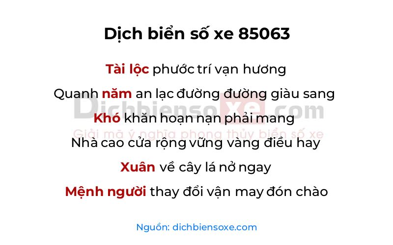 Dịch thơ biển số 85063