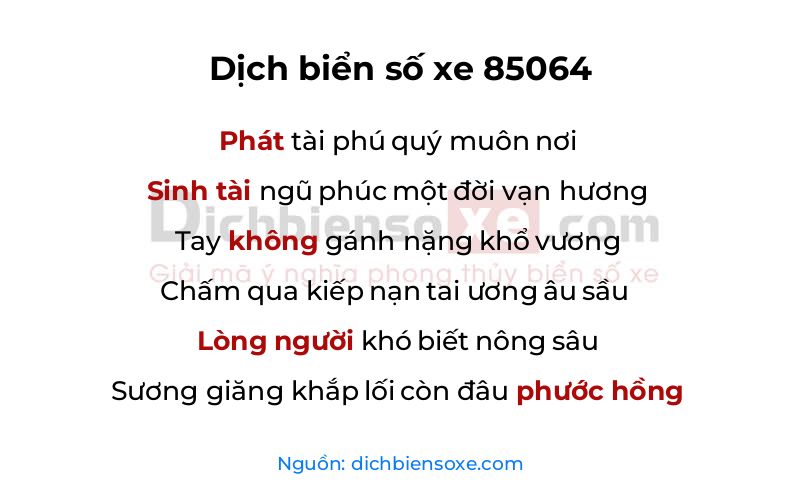 Dịch thơ biển số 85064