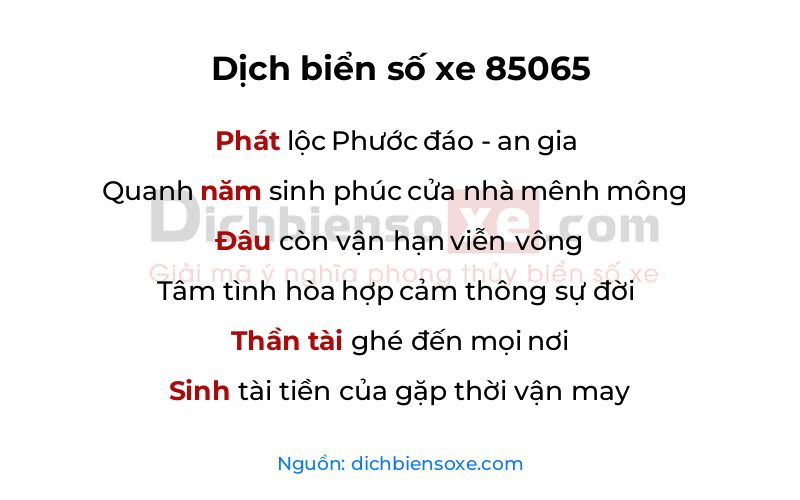 Dịch thơ biển số 85065