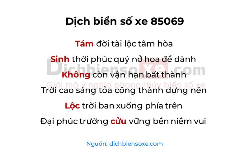 Dịch thơ biển số 85069
