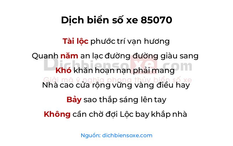 Dịch thơ biển số 85070