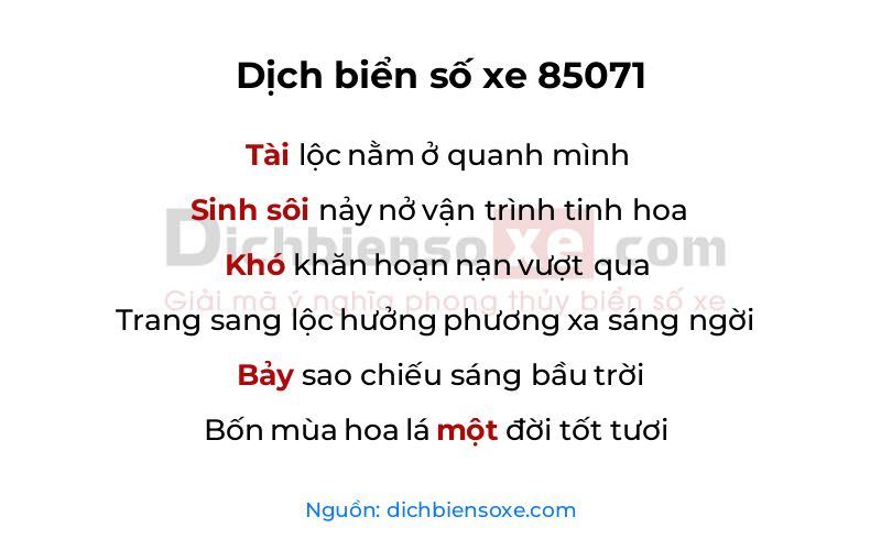 Dịch thơ biển số 85071