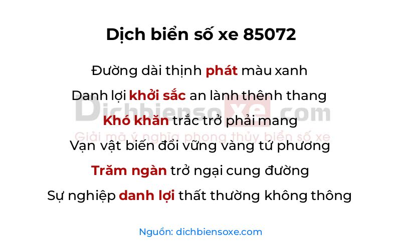 Dịch thơ biển số 85072