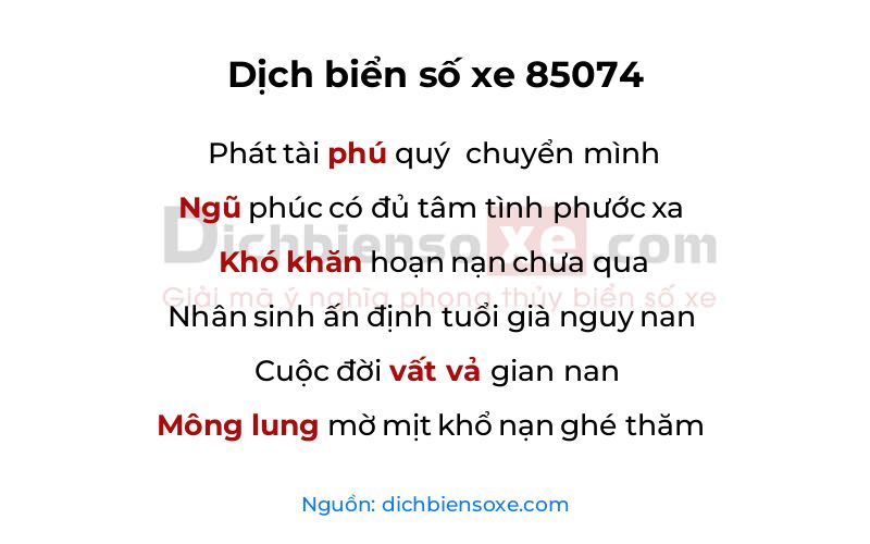 Dịch thơ biển số 85074