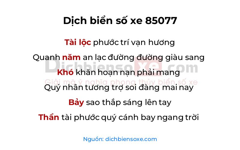 Dịch thơ biển số 85077