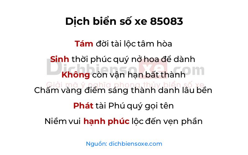 Dịch thơ biển số 85083