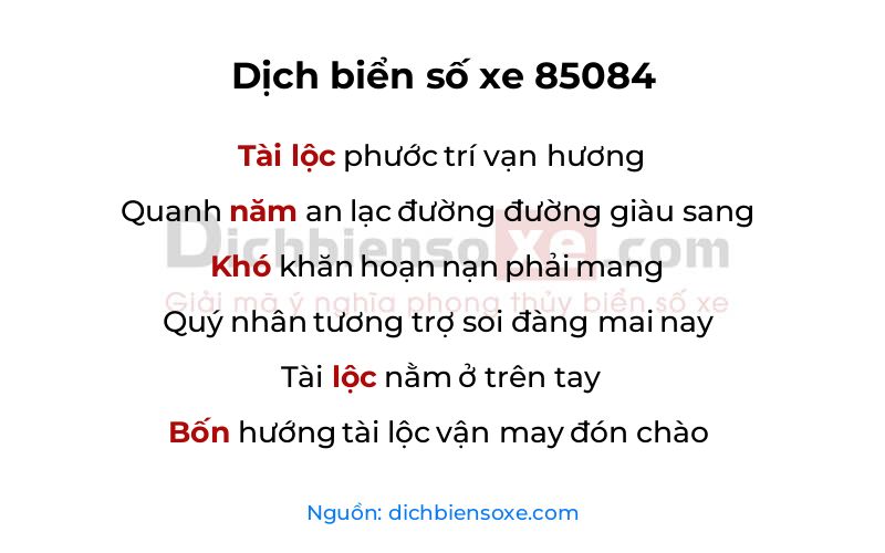 Dịch thơ biển số 85084