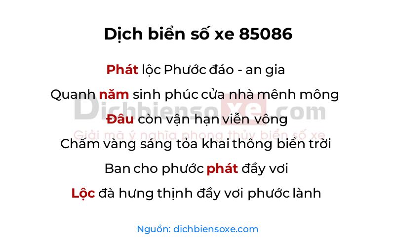 Dịch thơ biển số 85086