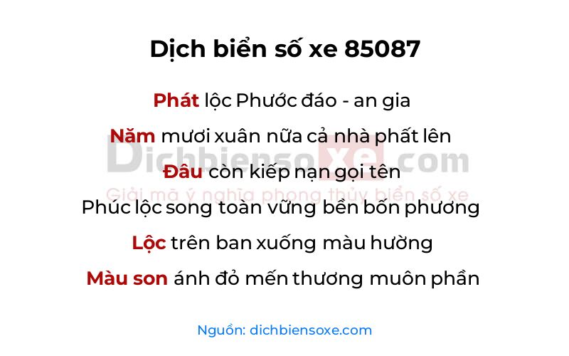 Dịch thơ biển số 85087