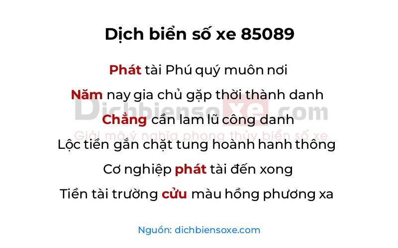 Dịch thơ biển số 85089