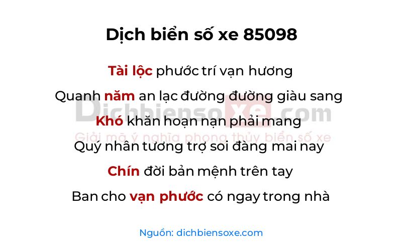 Dịch thơ biển số 85098