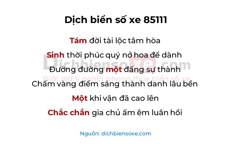 Dịch thơ biển số 85111