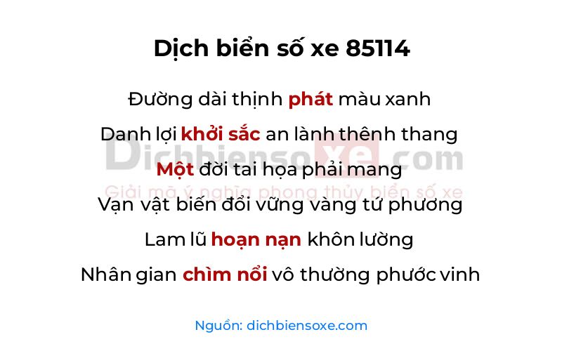 Dịch thơ biển số 85114