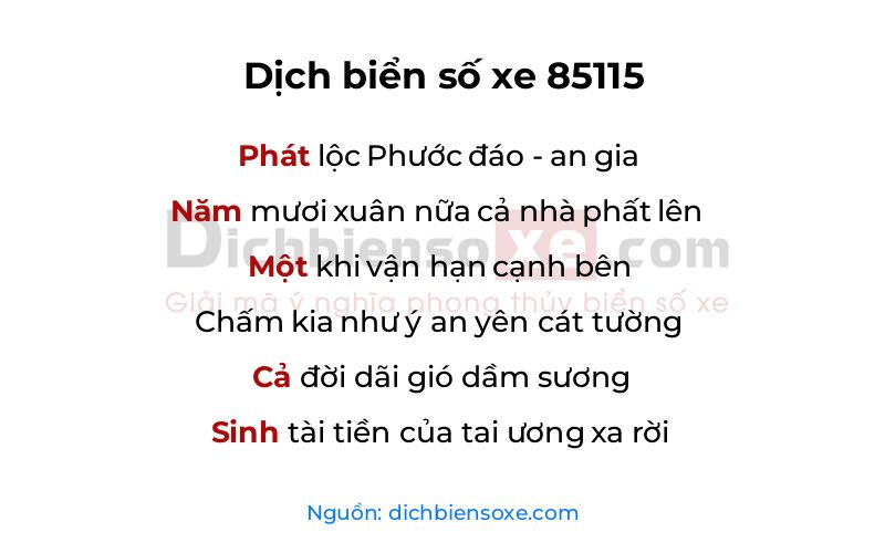 Dịch thơ biển số 85115