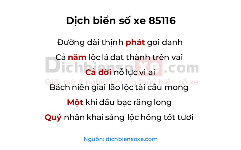 Dịch thơ biển số 85116