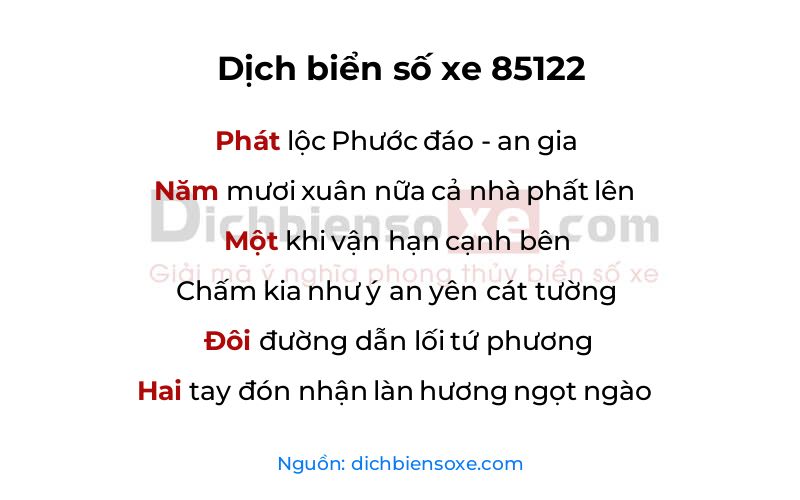 Dịch thơ biển số 85122
