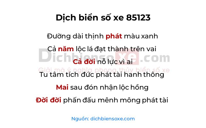 Dịch thơ biển số 85123