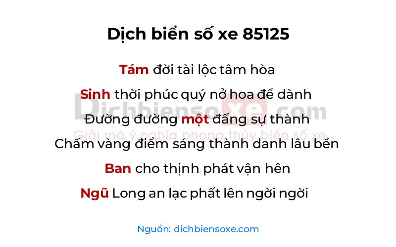 Dịch thơ biển số 85125
