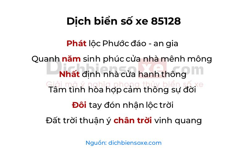 Dịch thơ biển số 85128