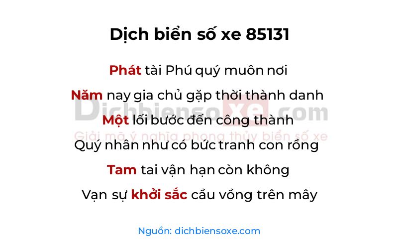 Dịch thơ biển số 85131